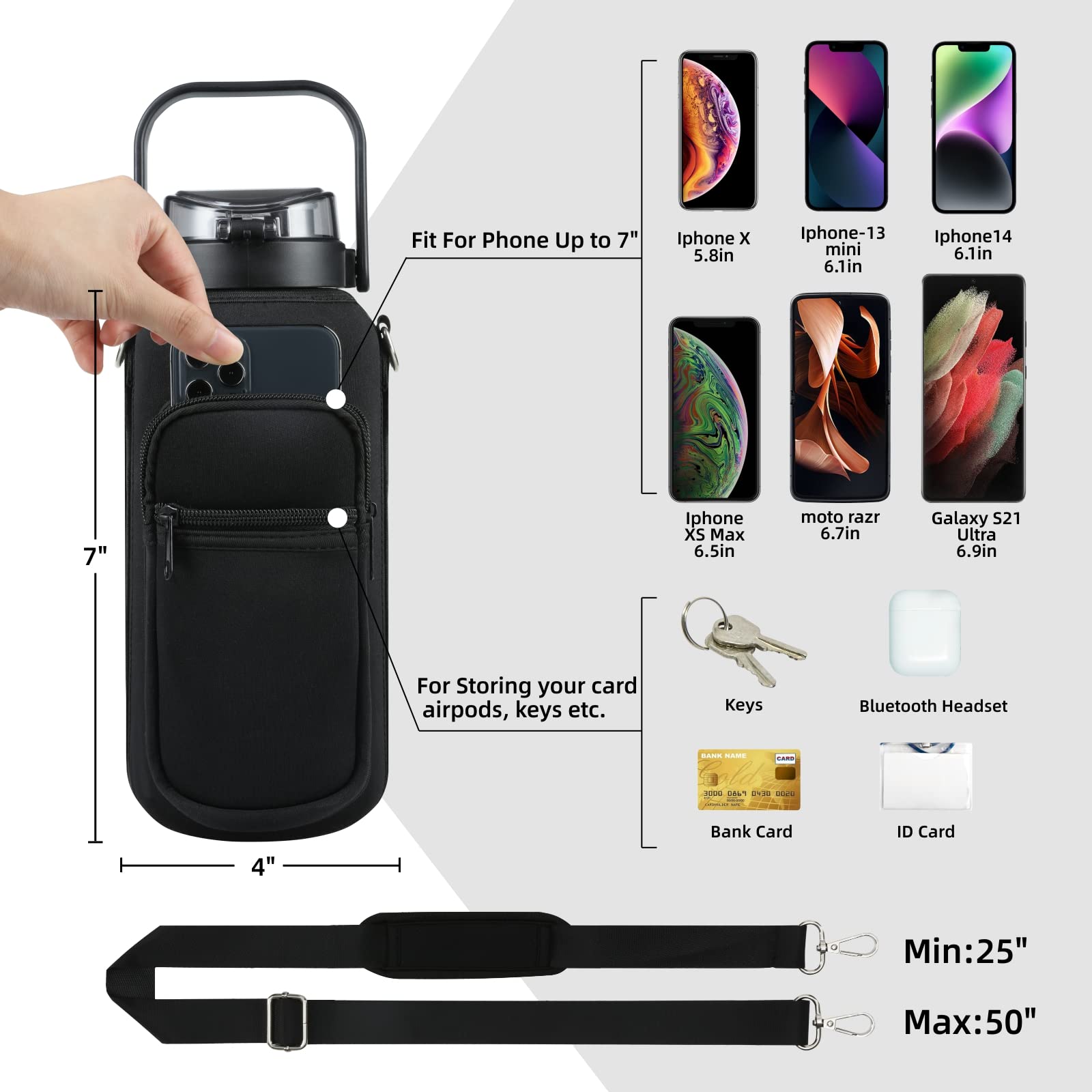 Chunmo Half Gallon 64Oz Glass Water Bottle With Straw And Storage Sleeve Motivational Water Bottle With Strap And Time To Drink